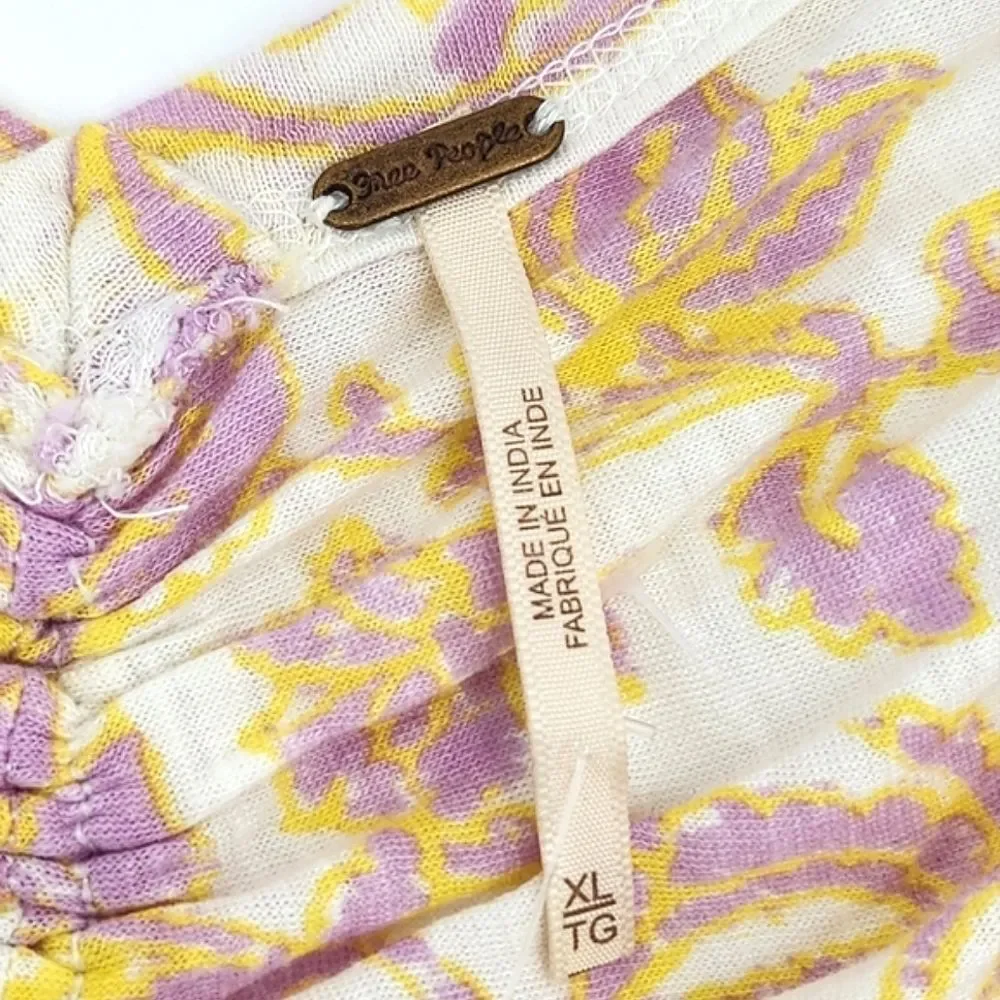 Free People Say The Word Top Blouse Womens Extra Large XL Puff Sleeves Boho Chic